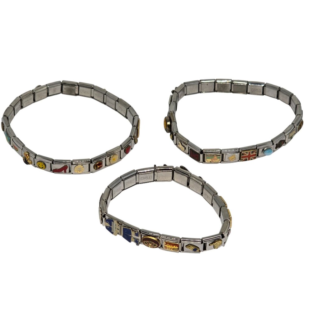 Vintage Blinq Stainless Steel Charm Link Bracelets Lot Of 3 Italy Icons Pre-Owne 50$